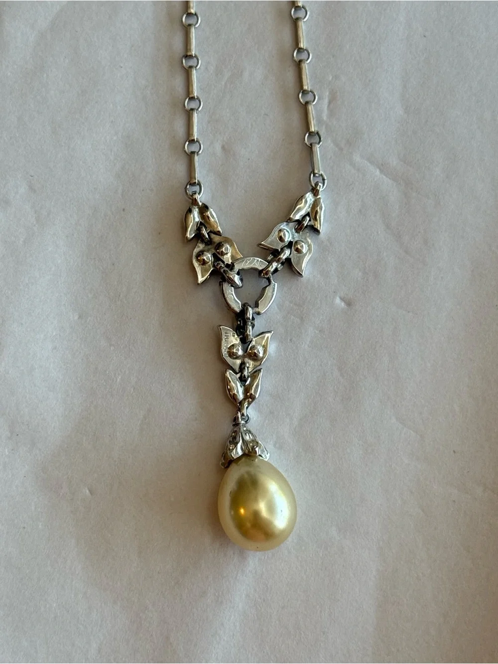 TRIFARI | 40s “Alfred Phillippe” Pave Rhinestone Faux Pearl Sterling Necklace